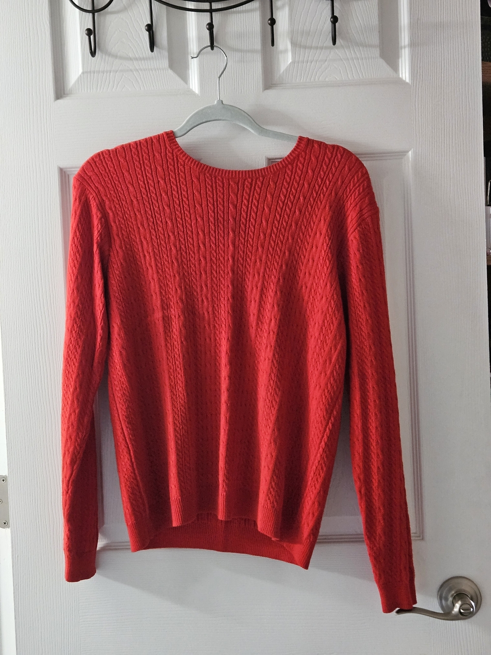 JEANNE PIERRE Red Cable Knit Crewneck Sweater